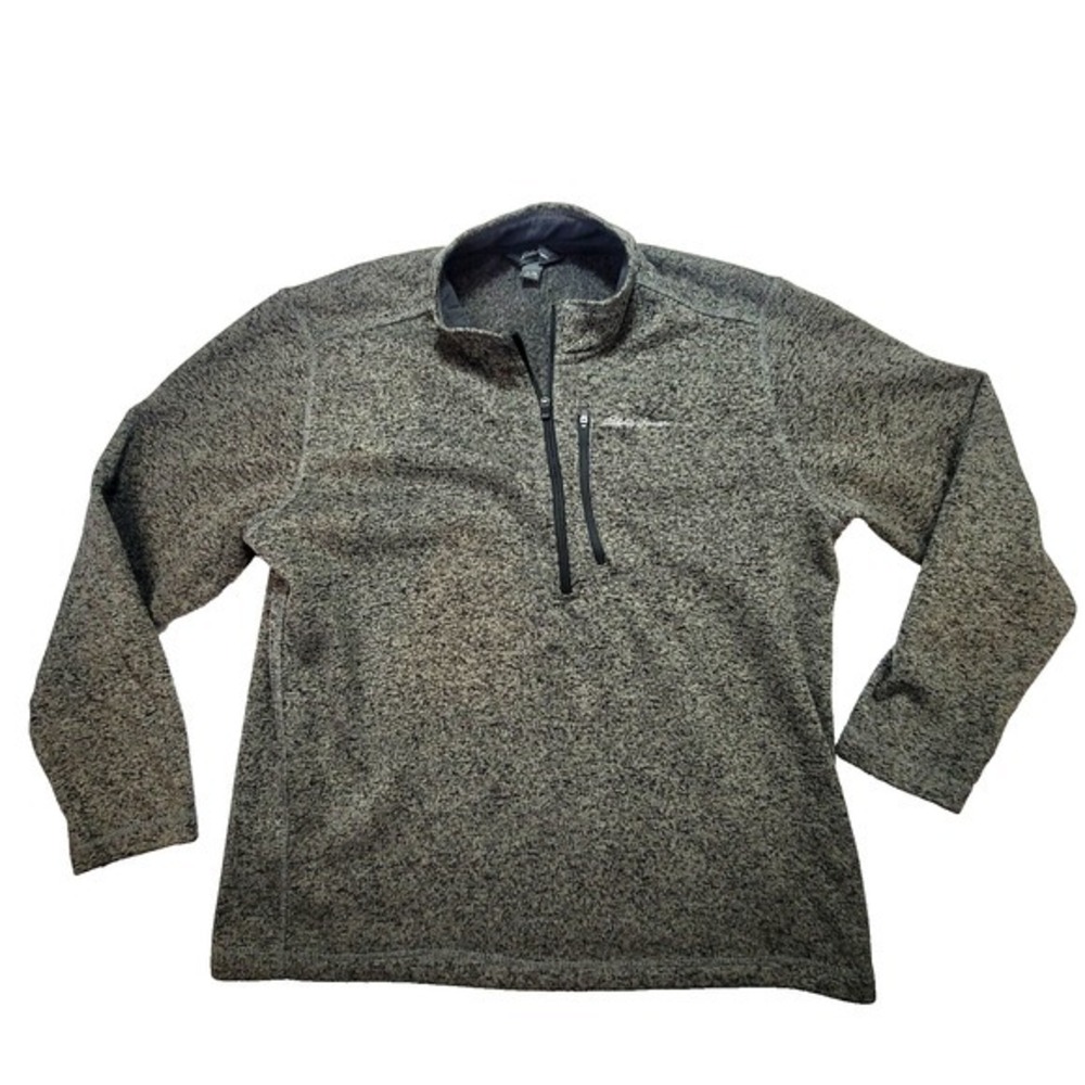 Eddie Bauer Men's Sweater Heather Charcoal  2XL Fleece Lined 1/4 Zip Long Sleeve